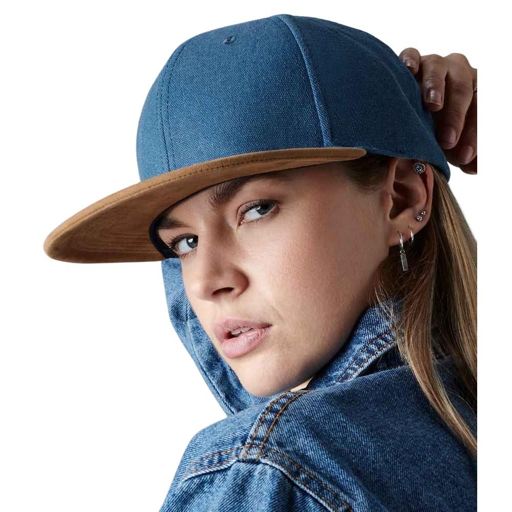 Faux Suede Flat Peak Snapback Cap