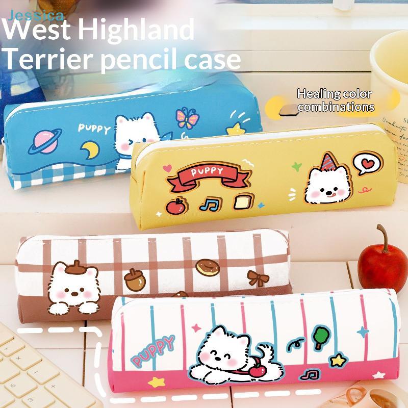 Cute Puppy Pattern Pencil Case - Cartoon Dog Stationery Bag Spacious Zipper Pen Pouch For Students  School Supplies