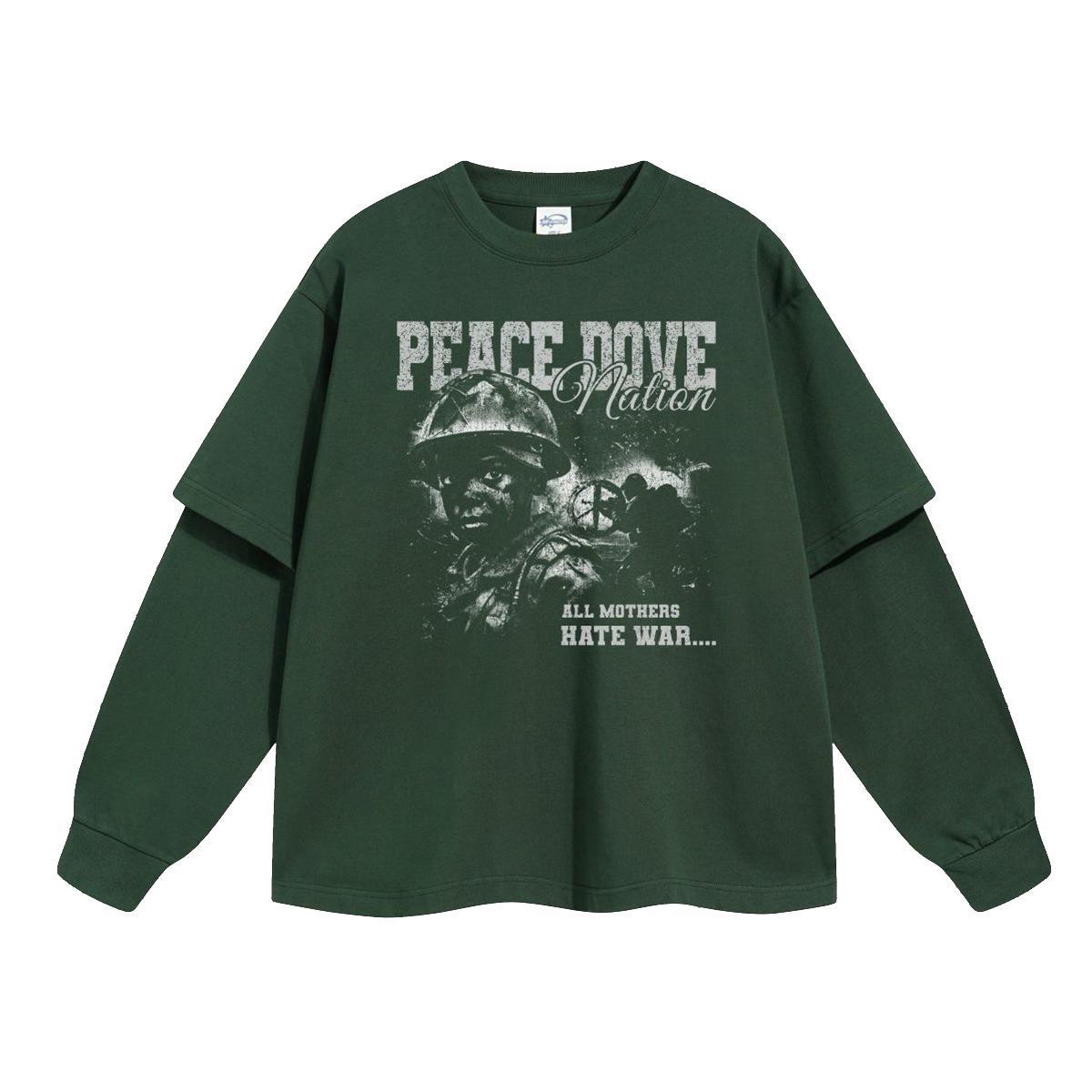 

2024 Autumn Men s Oversized Spliced Long-Sleeve T-Shirt, Street Trend, American Style, Round Neck XXL ліс зелений колір