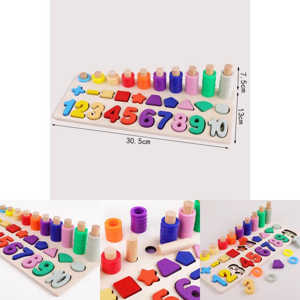 Wooden Number Shape Threeinone Counting Board Educational Toy For Early Learning Kids