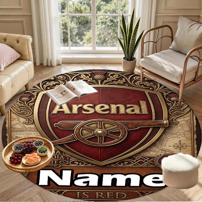 Custom Name Personalized Arsenal F.C Print Round Rug, Versatile Home Decor Carpet, for Playroom, Apartment, Balcony, Entryway, Hallway Gift