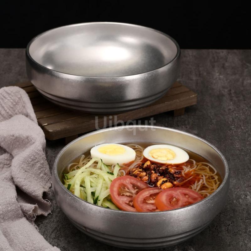 Vintage Korean Style Cold Noodle Bowl Stainless Steel Double Layer Anti Scald Ramen Large Soup Bowl River Snail Rice Noodle Tray