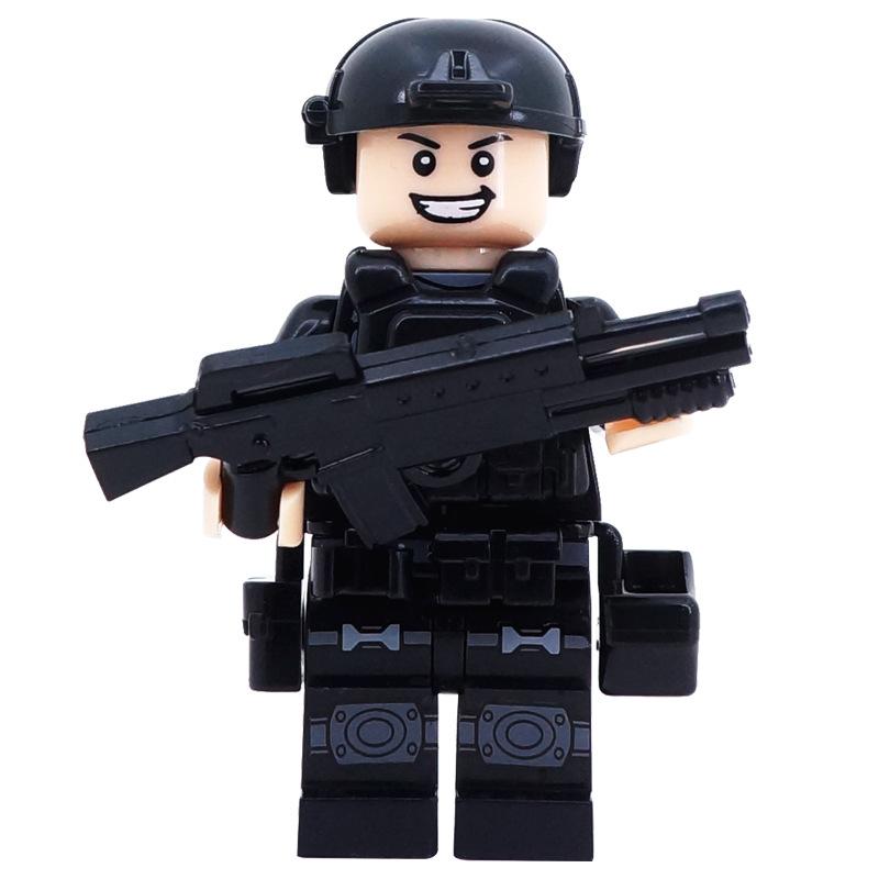Qxl10 Black Swat Building Block Figurine Small Particle Mosaic Military Police Doll Toy
