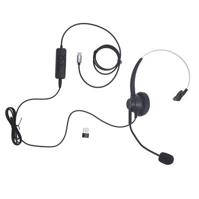 Telephone Headset with Noise Cancelling Microphone Single Ear Support USB C To USB 3.5mm Connector