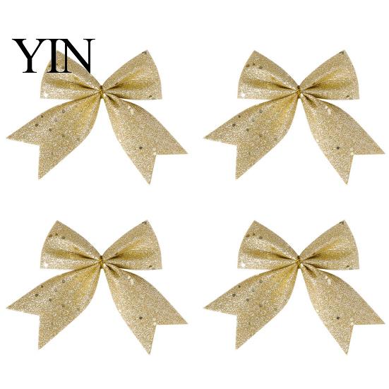 Champagne Party Supplies 4Pcs Glitter Christmas Bow, Sparkling Ribbon Hanging Ornament for Floral Arrangement Bows Tree Front Door Wreath, Festive