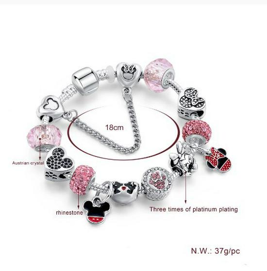 New Panjia Style Gold-Plated Beaded Bracelet with Full Diamond Love Design