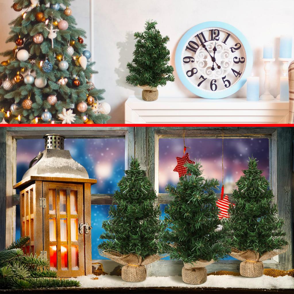 20cm Mini Christmas Tree with Jute Base 6PCS Set Holiday Decoration Desktop Tabletop Display Window Shop Decoration