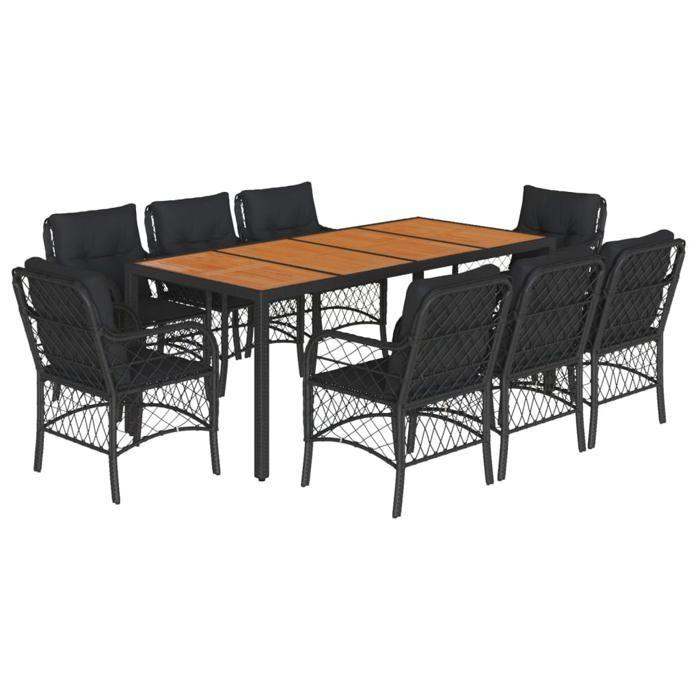 VidaXL 9-Piece Garden Dining Set with Cushions, Patio Table and Chairs, Outdoor Furniture Terrace, Modern, 3212047