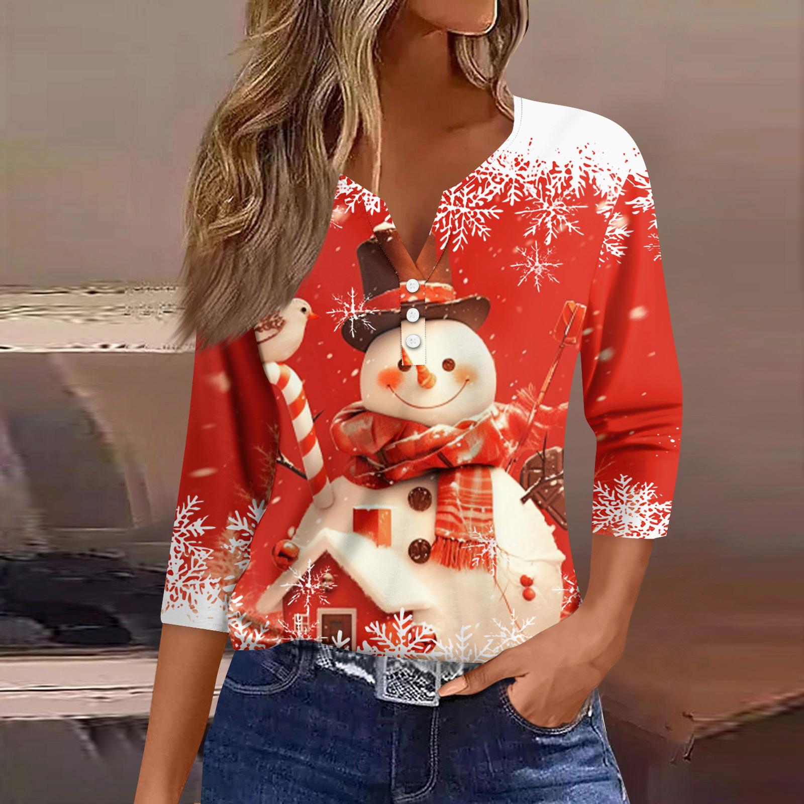 

Жіночий модний повсякденний топ з V-подібним вирізом і квітковим принтом з рукавом три чверті S Кіновар