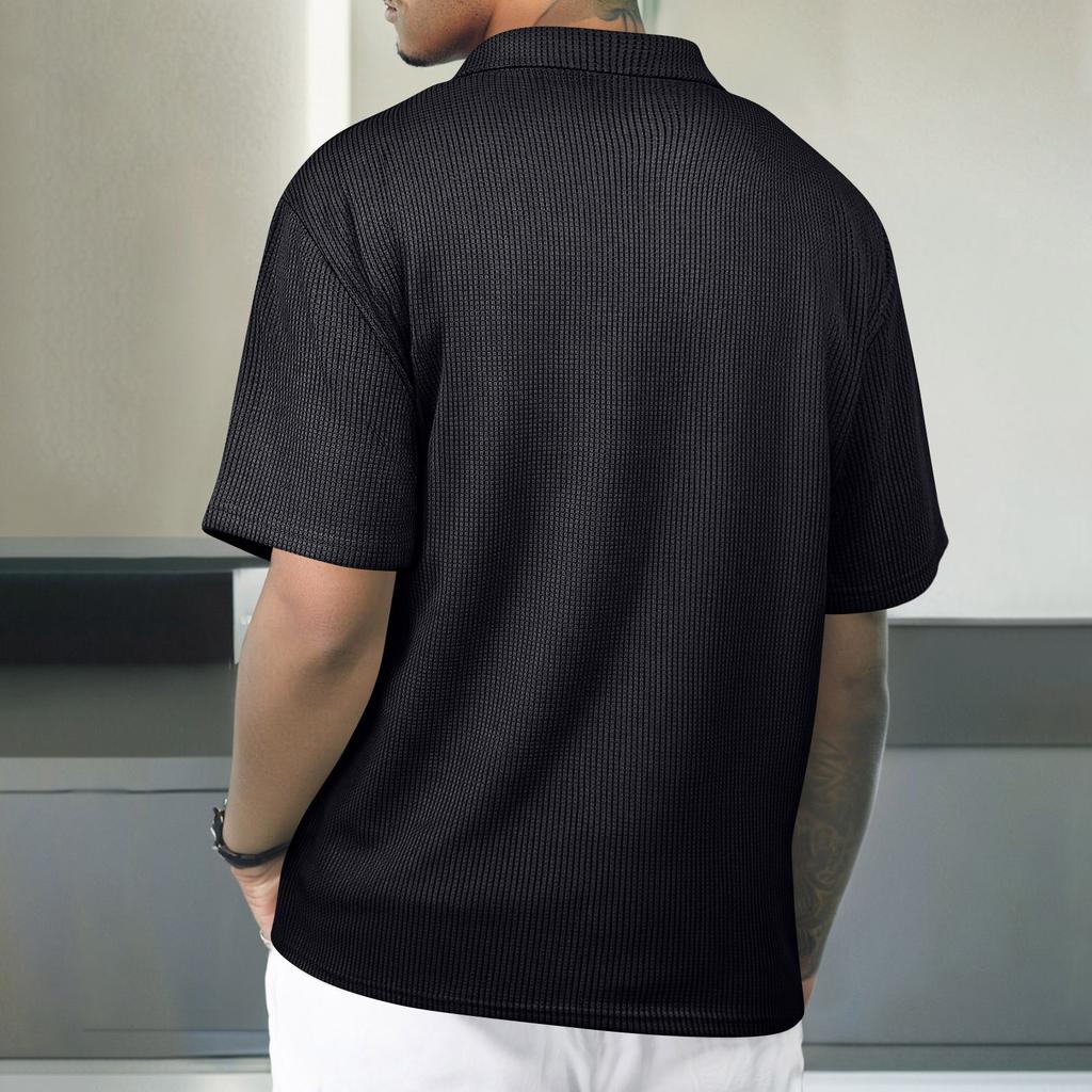 Men's Casual Polo Shirt Short Sleeve Striped Collar European Fit Lightweight Breathable Summer Top