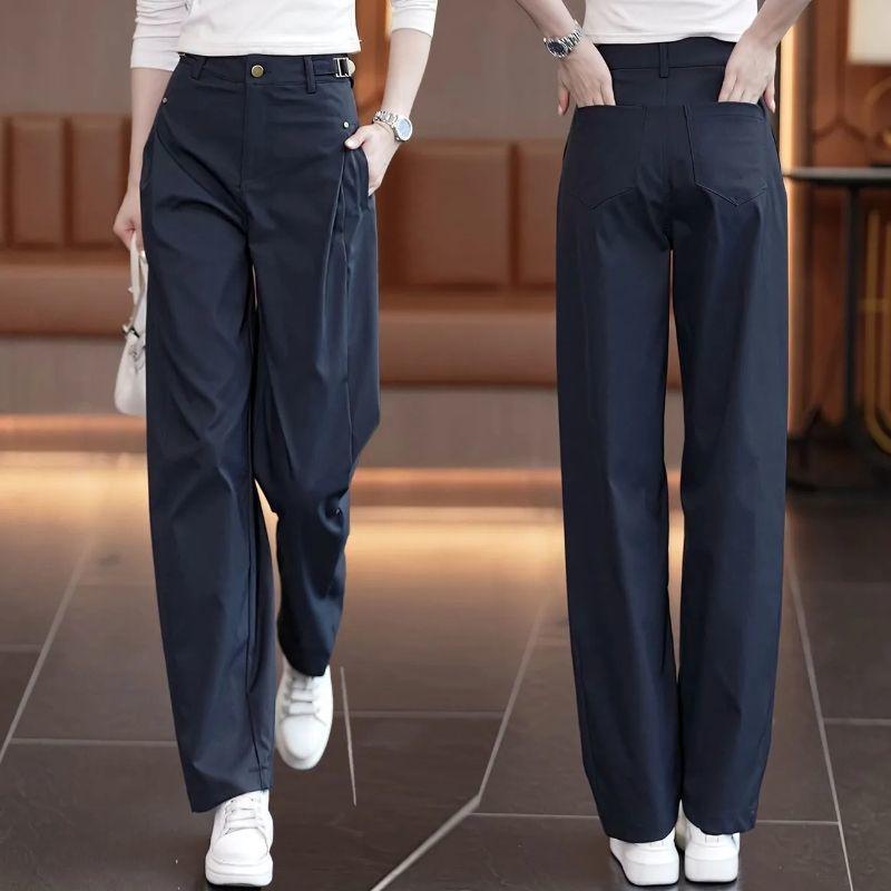 Women's Retro Casual Wide-Leg Cargo Pants - 2026 Spring/Autumn High-Waisted, Slimming, Floor-Length Banana Pants