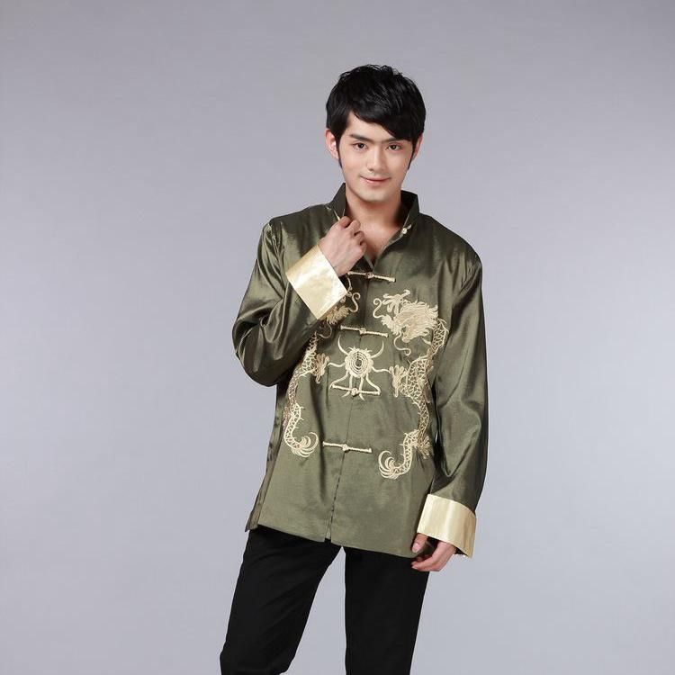 Men's Embroidered Double Dragon Tang Suit Jacket - Long Sleeve, Middle-Aged & Elderly, Spring/Autumn Casual Performance Top