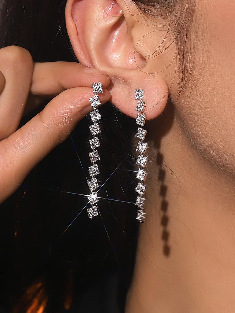 Premium super flash full diamond long fringed earrings