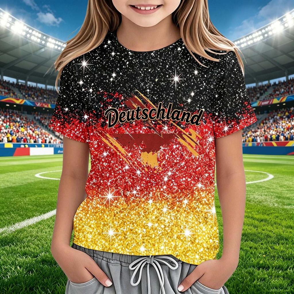 Kids Crew Neck Short Sleeve Soccer Fan Shirt World Cup Supporter Tee Lightweight Breathable Comfortable Fit Youth Top