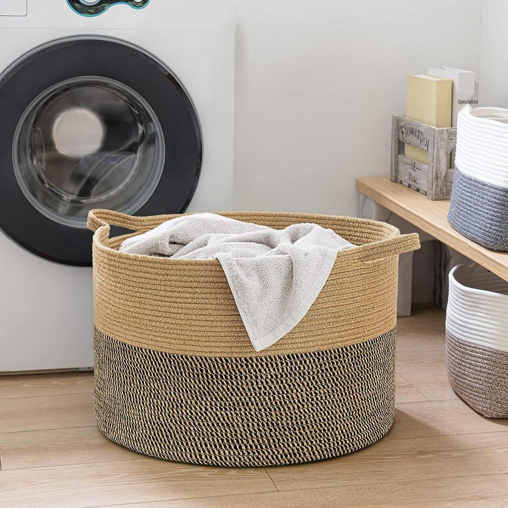 Cotton Rope Woven Laundry Hamper & Storage Basket, Large Capacity, Foldable for Clothes, Toys, and Sundries.