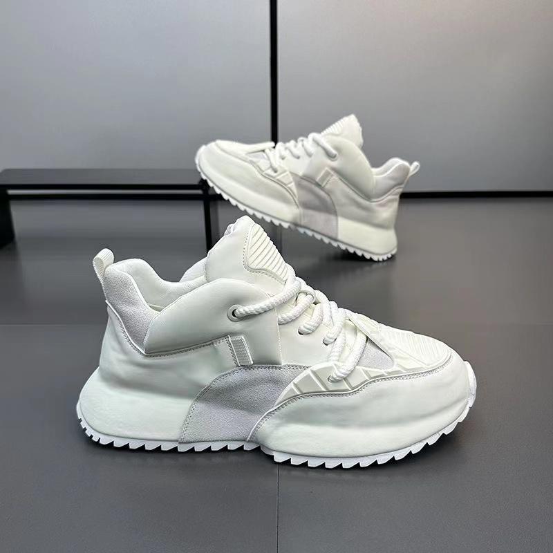 Casual Microfiber Leather Spring Breathable Increased Internal Platform Shoes for Male Women Fashion Running Chunky Sneakers