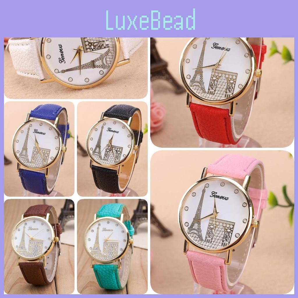 Elegant European Style Geneva Eiffel Tower Water Crystal Quartz Watch With Pu Strap