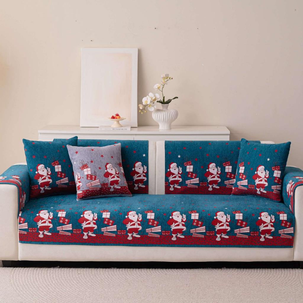 Universal Chenille Christmas Sofa Mat Cover Christmas Tree Deer Pattern Sofa Covers Anti-Slip Fully Covered Sofa Covers Fabric
