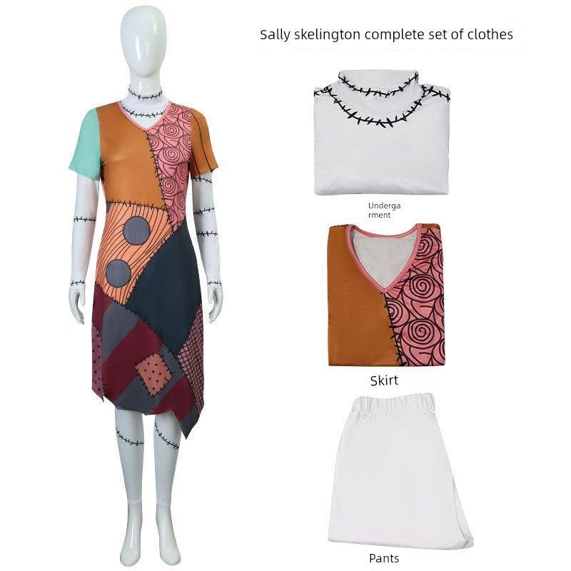 

The Nightmare before Christmas Sally Skellington Adult Cosplay Anime Costume Dance Performance Outfit Sally Skelington - Complete Outfit XXL