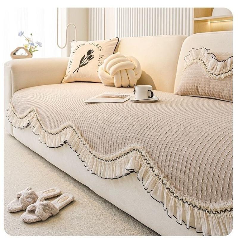 2025 New French Cream Style Lace Shaped Sofa Cushion Four Season Universal Irregular Non Slip Cushion Premium Feel Cover Cloth