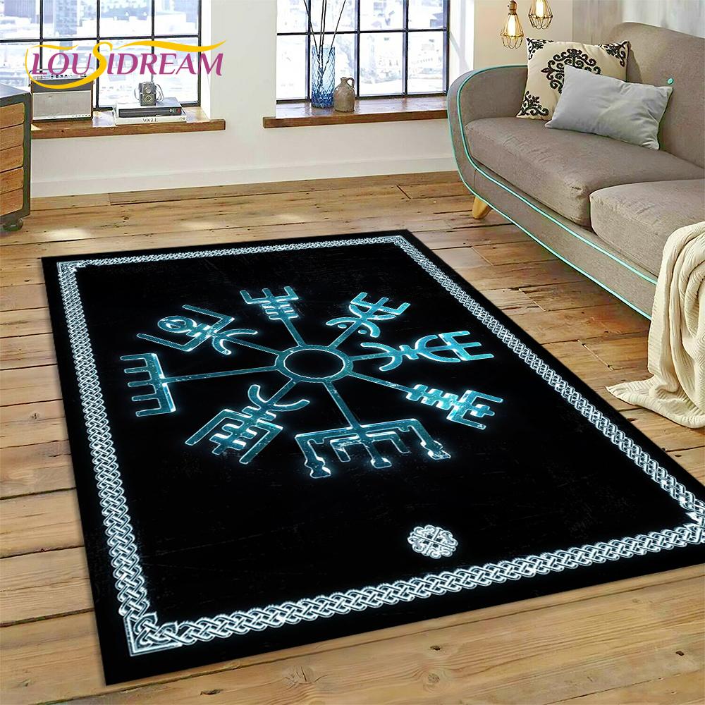 3D Nordic Viking Mythology Symbols Odin Cartoon Area Rug Large,Carpet for Home Living Room Sofa Doormat Decor,Non-slip Floor Mat