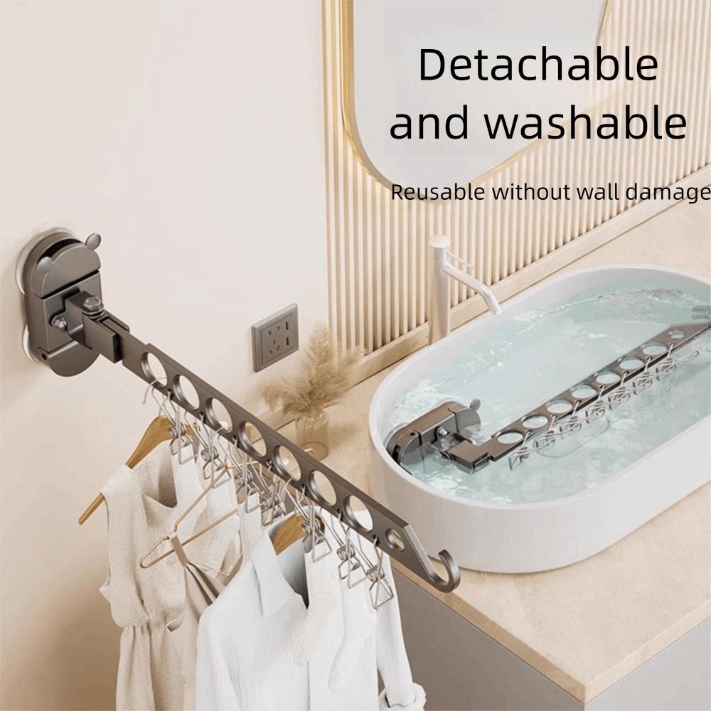 8 Holes Suction Cup Clothes Drying Rack Space Aluminum Multi-clip Hangers  Bathroom