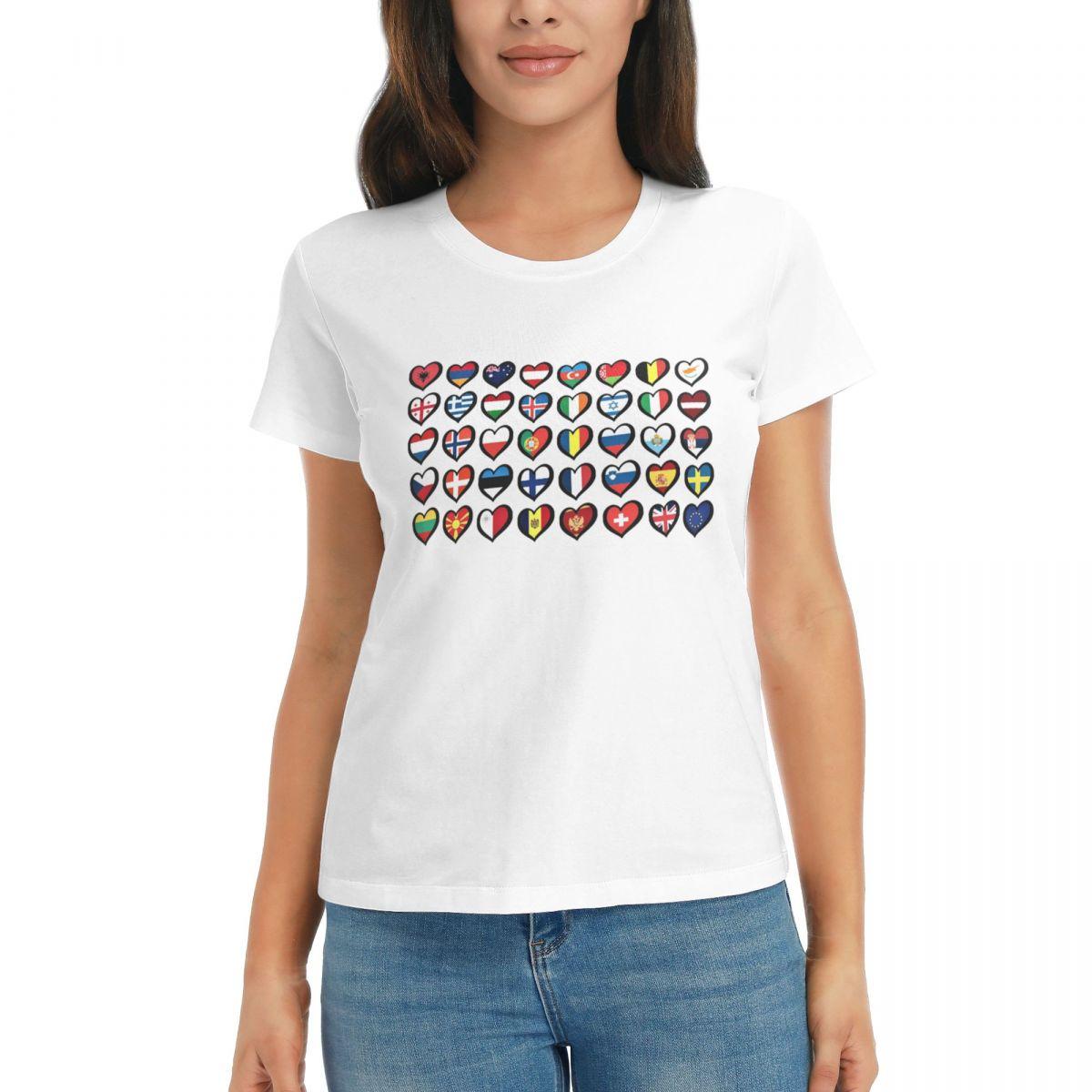 

Women TShirt Eurovision Song Contest Flags Hearts ESC EBU Eurofans Short Sleeve Tees ONeck T Shirts Clothes Tops Streetwear S