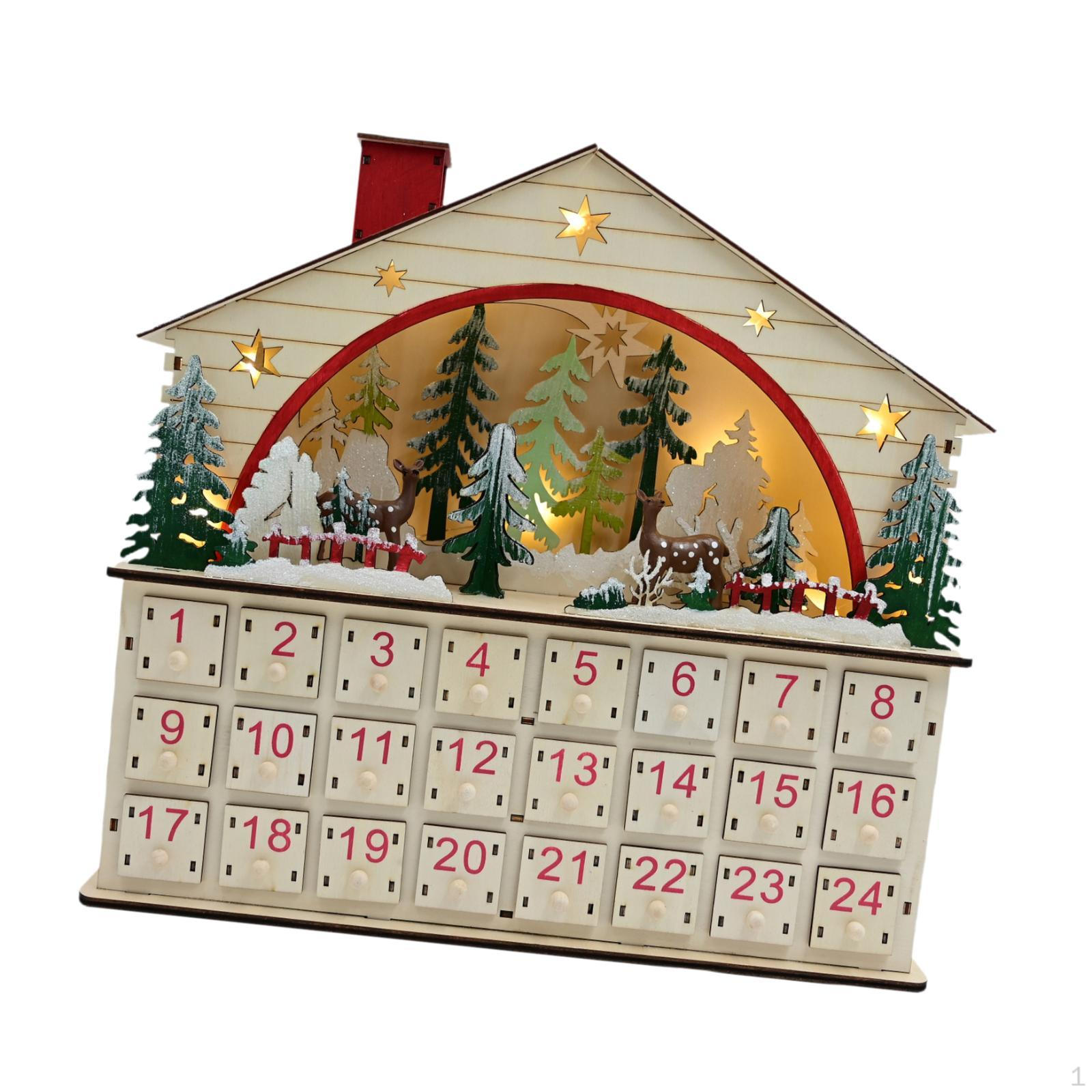 

Рождественский деревянный адвент-календарь с ящиками, настольное украшение, деревенский креативный в форме дома