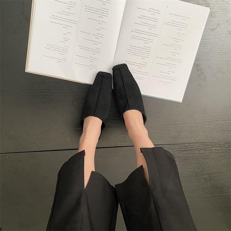 Fashion Female Shoes Mules For Women 2025 Square Toe Loafers Ladies' Slippers Luxury Slides Low On A Wedge New Block Heels Designer