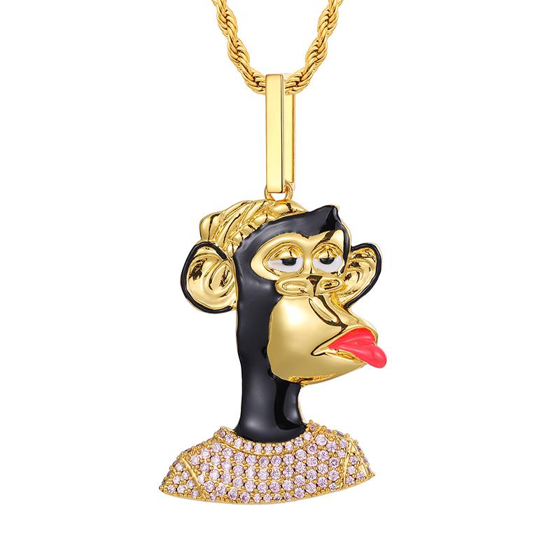 Xs Fashion Y2k Jewelry 18k Gold Plated Anime Metaverse Monkey Ape Pendant Necklace for Men Women