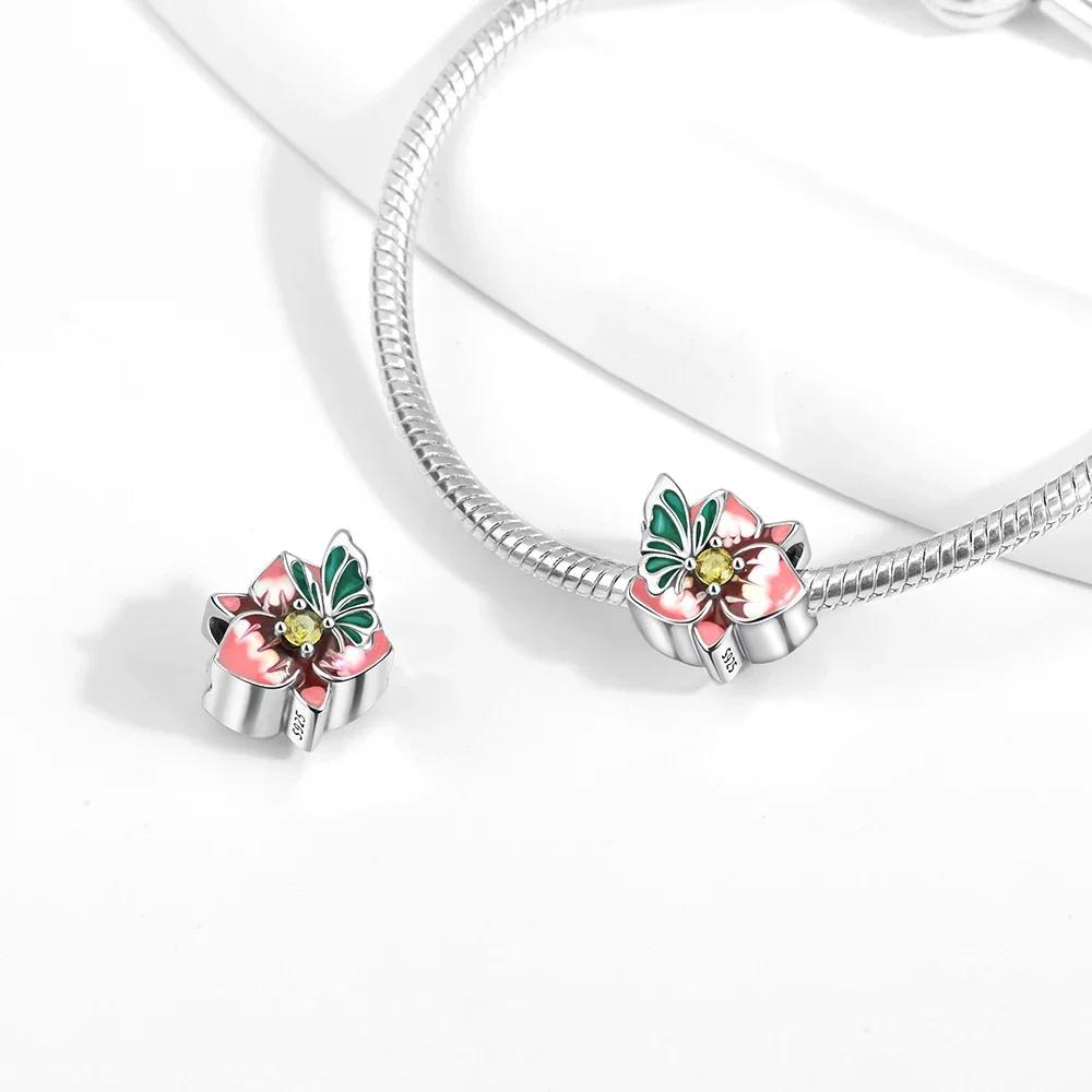Copper Colors Colorful Pansy Daisy Flowers Butterfly Pendant Bead Fit Original Bracelet Diy Fine Jewelry Gift For Women