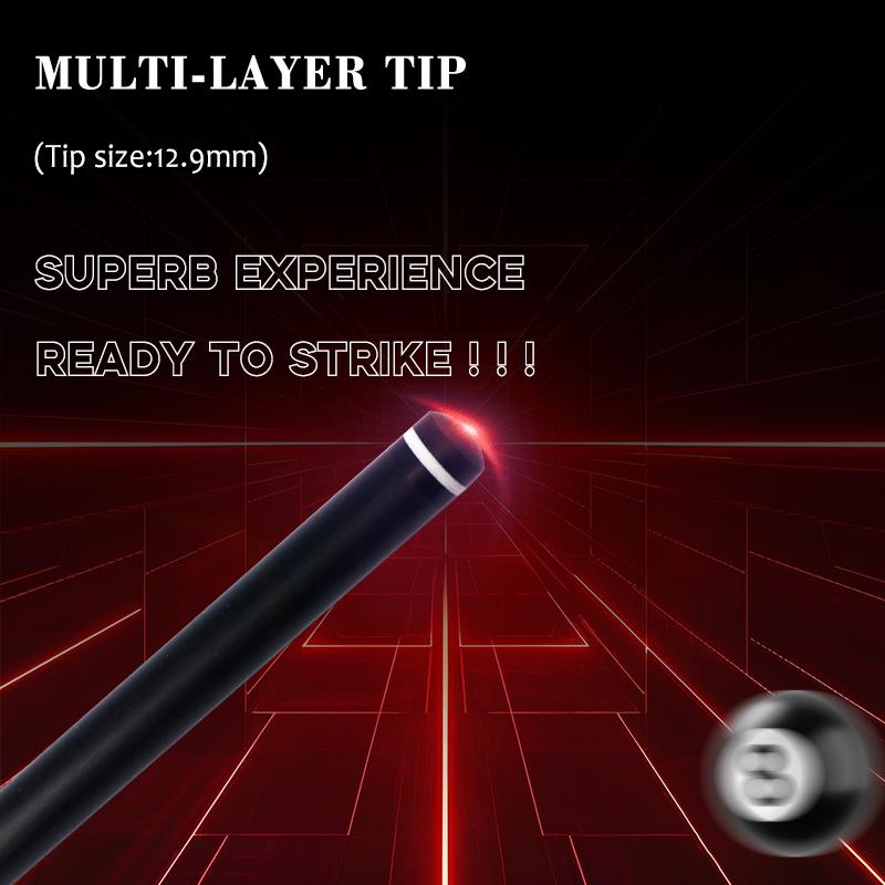 OKHEALING Karbonfaser Billard Queue Stick (Professioneller Billardstock mit geringer Durchbiegung, Schwarze Technologie, 12,9mm Spitze, 147cm)