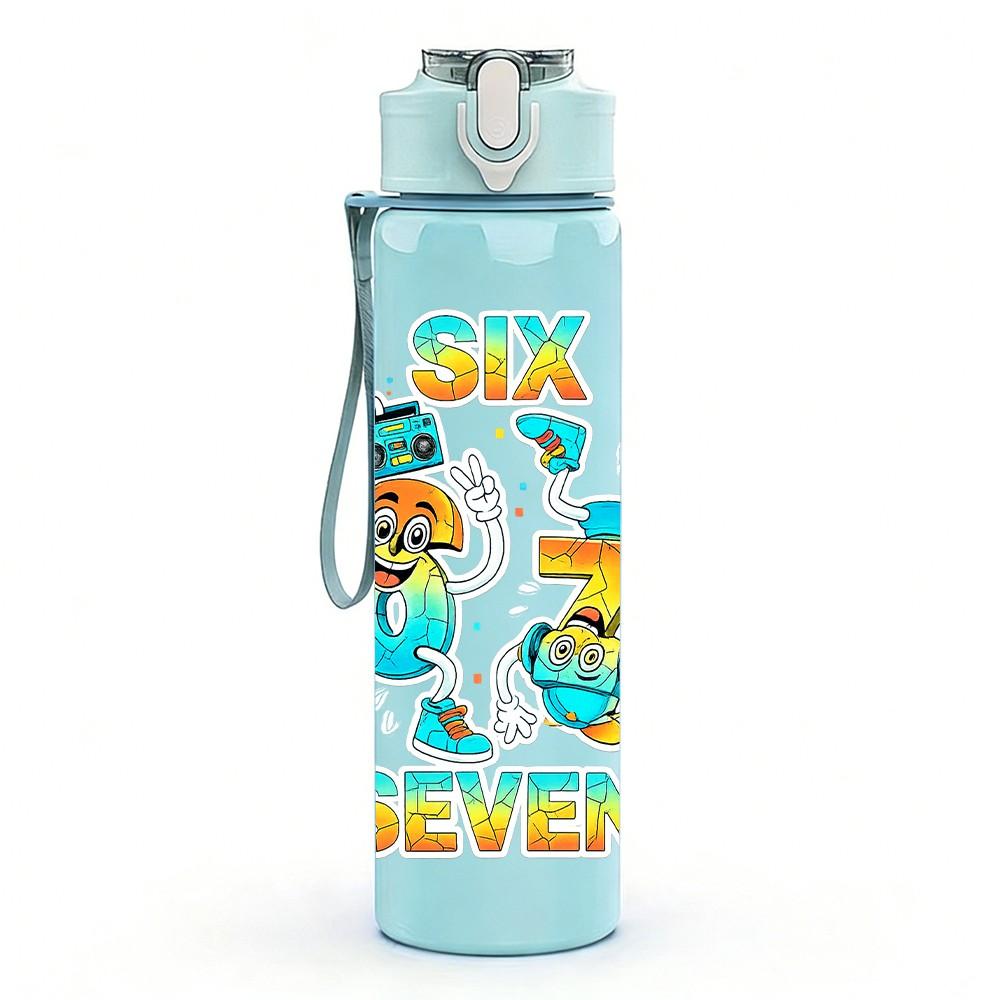 1PC Six Seven Birthday Colorful Badge Print 750ml Color Plastic Sports Water Bottle Leakproof Flip Straw Lid Suitable for Sports Office Home Use