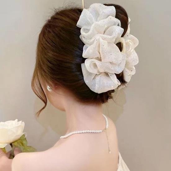 Pinza per Capelli da Donna Decorazione in Tessuto Multistrato Colore Solido Artiglio Forte Antiscivolo Decorazione Capelli Organizzazione Strumento per Acconciatura da Donna