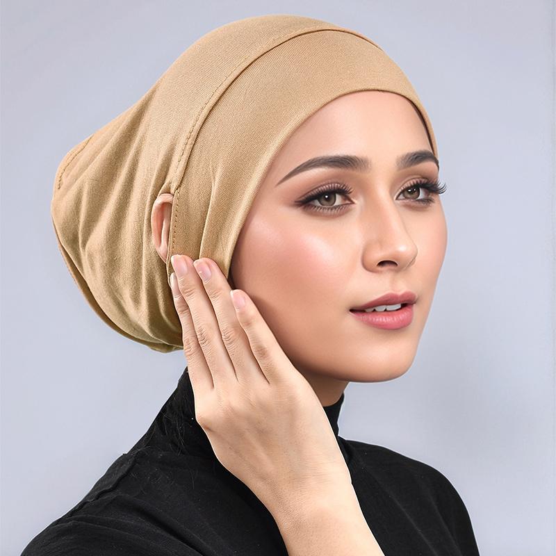 New Design Leaking Ears Caps Women Inner Hijab Muslim Turban Soft Premium Jersey Hijab Open Caps Solid Color Base Tube Caps