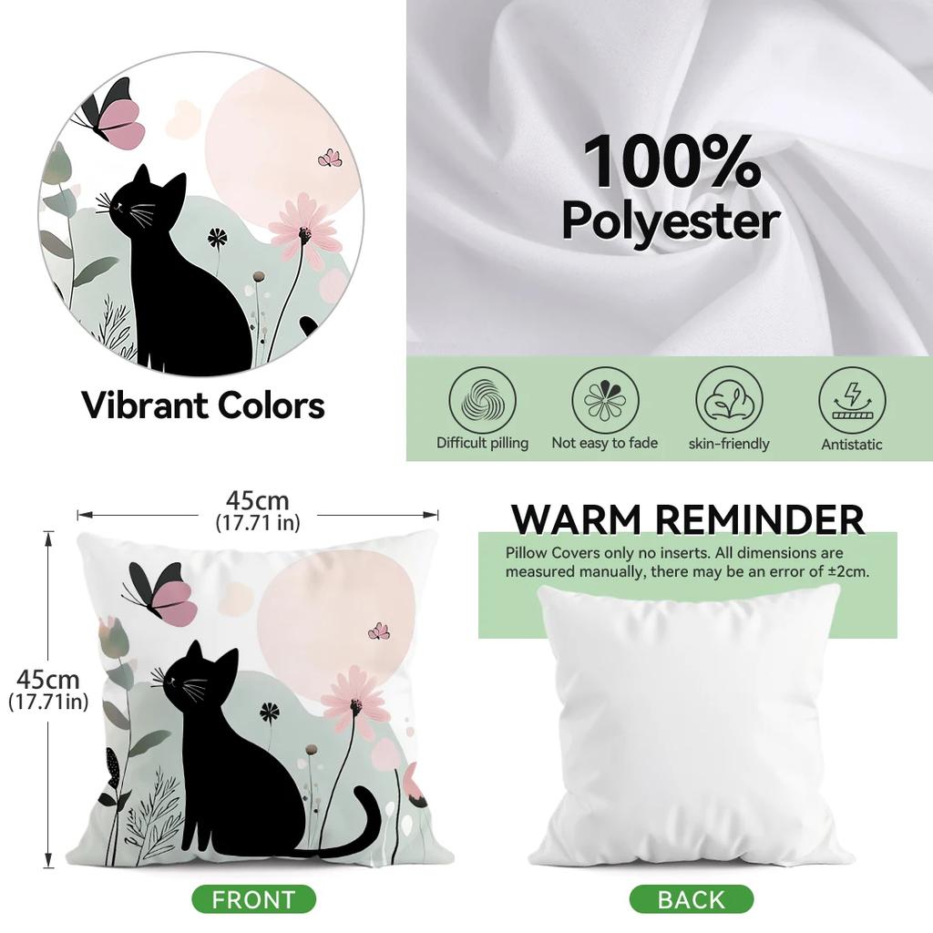 Geometric Cat Cushion Pillowcase Printed Polyester 45X45Cm Throw Pillowcover Decorative Sofa Cushion Pillowslip Home Decor