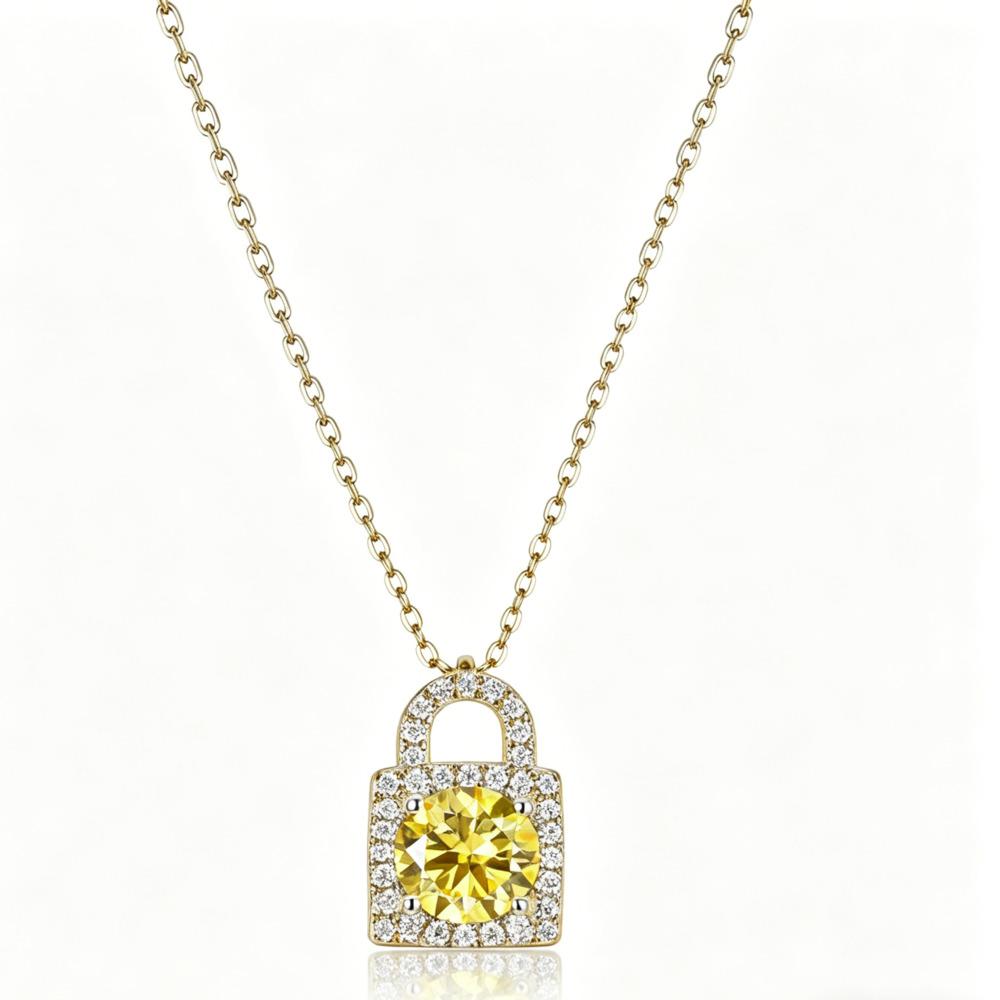 1 Karat Runder Moissanit Schloss Anhänger Halskette S925 Silberkette für den täglichen Gebrauch D VVS1 Feiner Schmuck