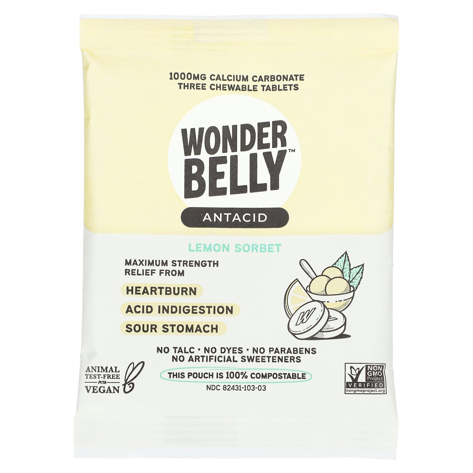 

Wonderbelly, Antacid, Lemon Sherbet, 3 жувальні таблетки