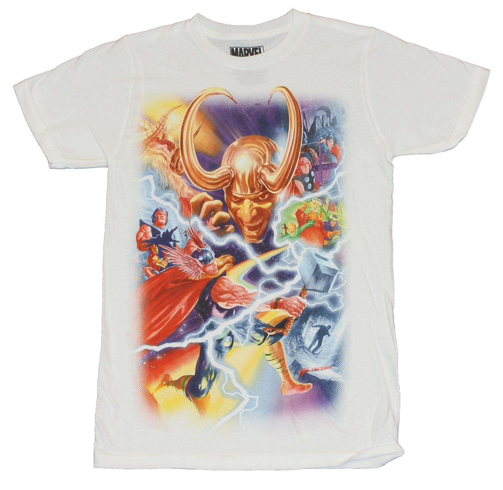 Thor Marvel Adult New T-shirt 75th Anniversary Thor Loki Battle Alex Ross S