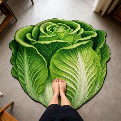 Chinese Cabbage Floor Mat Non-Slip Absorbent Bathroom Rug 3D Visual Effect Cabbage Floor Rug for Entrance Living Room Kitchen