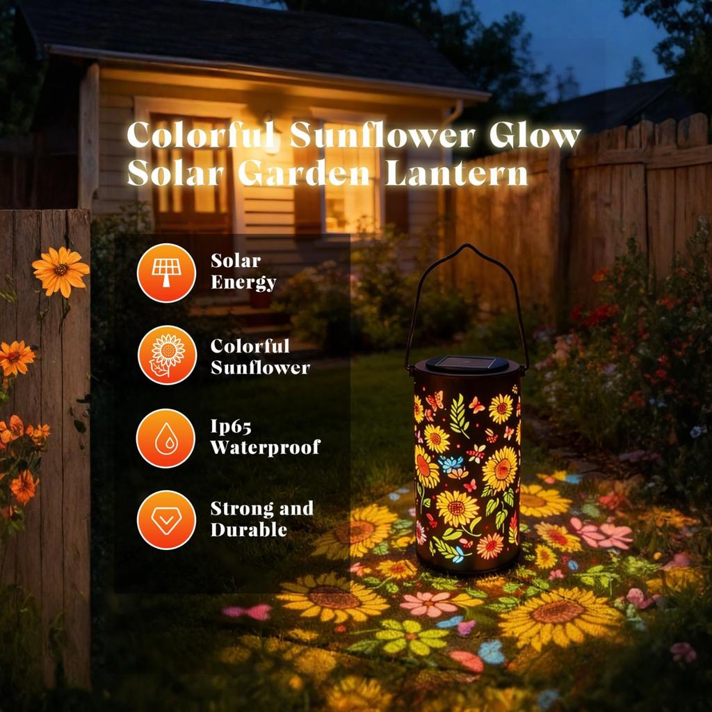 Sunflower Pattern Garden Lantern IP65 Waterproof Colorful Sunflowers Projection Decor Lamp for Terrace/Porch/Lawn/Path