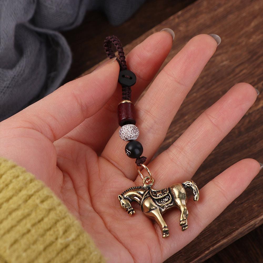 Feng Shui Horse Lucky Bag Pendant Wealth Weaving Key Chains Chinese Zodiac Key Ring  Women Men