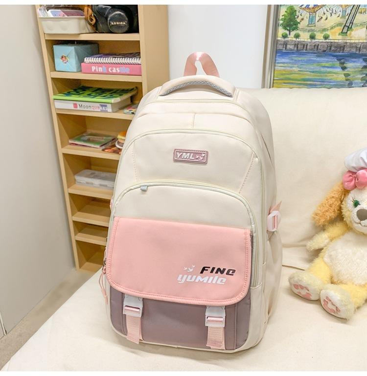 Schoolbag Trendy Versatile Color Matching Backpack Women's Lightweight Simple Large Capacity Junior and High School Student School Bag Short Trip