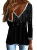 European & American V-Neck Long Sleeve Sequin T-Shirt (2025 Winter Collection)