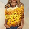 Women's Casual Three Quarter Sleeve Round Neck Top Oktoberfest Beer Print Lightweight Comfortable Fit Pullover Shirt