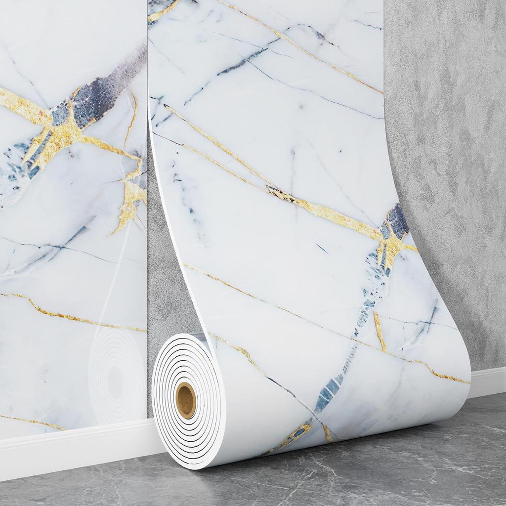 Self-Adhesive Waterproof Imitation Marble Tile Wall Sticker for Bathroom, Living Room, Kitchen, and TV Background.