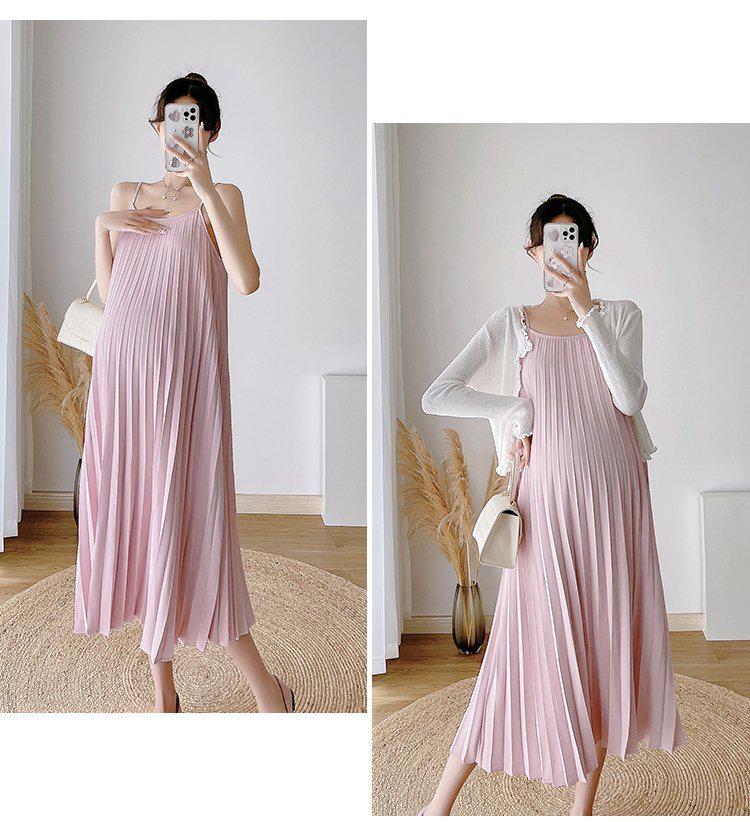 Versatile Plus Size Pleated Maternity Two-Piece Slip Dress