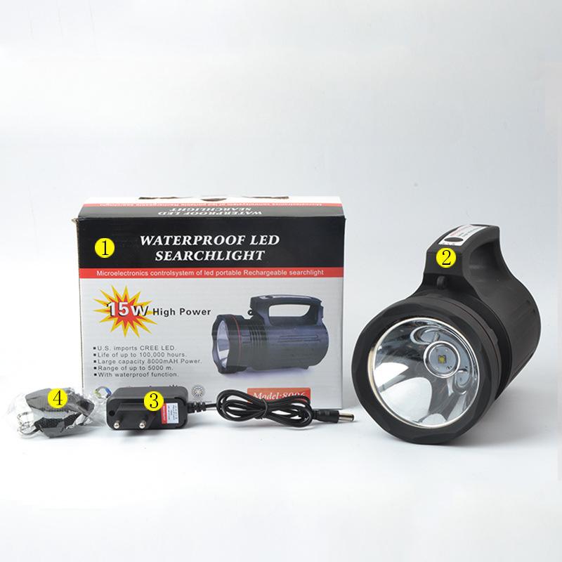 High Power White Light Strong Light Searchlight Handheld LED Lithium Plastic Flashlight Night Fishing Hunting Light