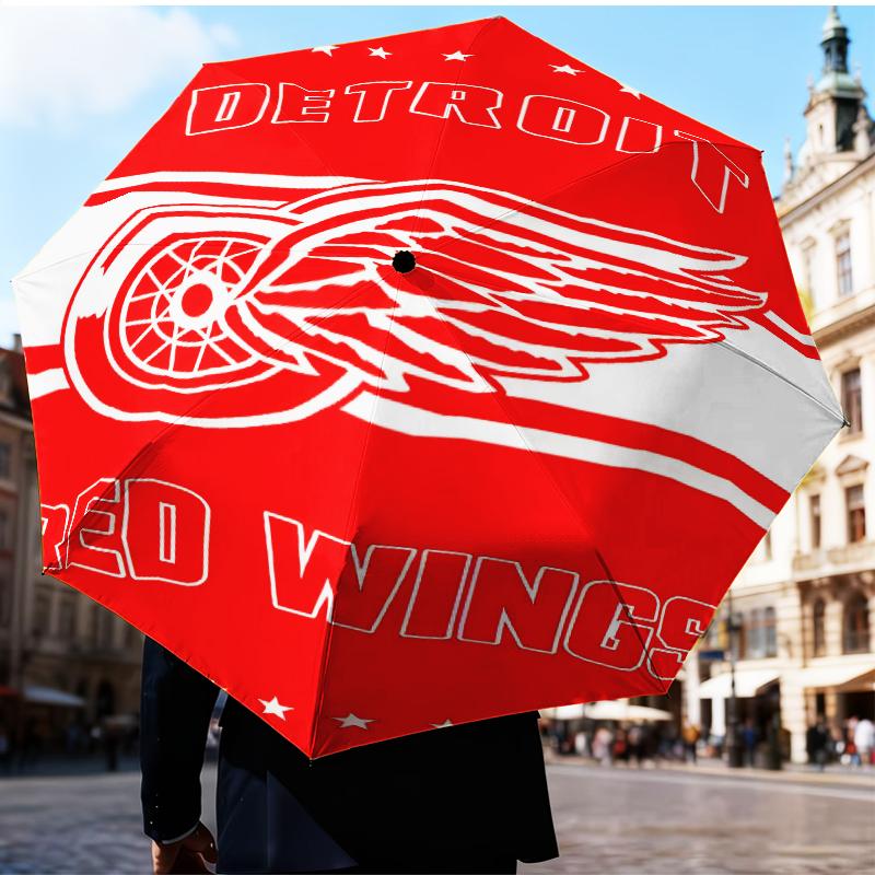 Detroit Red Wings Crest Umbrella Folding Umbrella, Automatic Umbrella 8-Frame for Travel, Camping Use Gift for Halloween Christmas