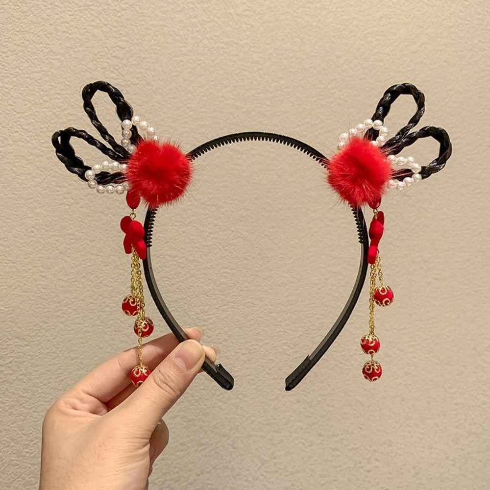 Flower Chinese New Year Headwear Braid Hair Hanfu Hair Sticks Children Wig Headband  Girls